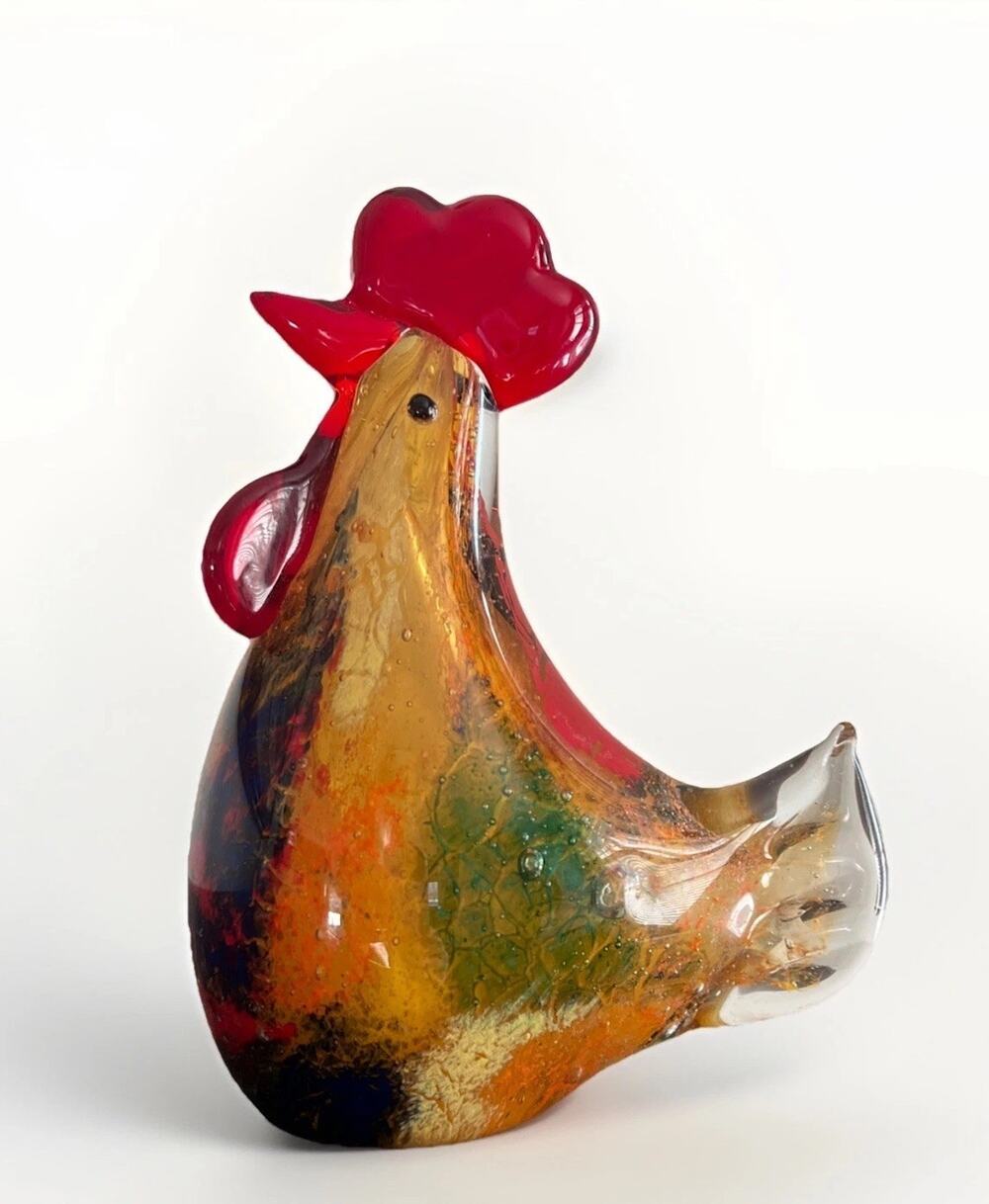 Vintage MURANO/Murano Style MCM Handblown Glass Rooster Multi Color